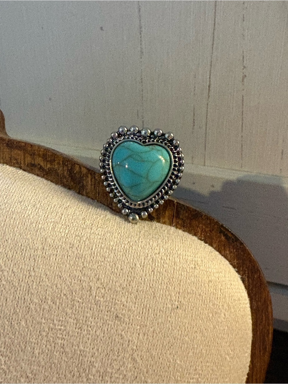 Heart-Shaped Turquoise Statement Ring - Silver Tone